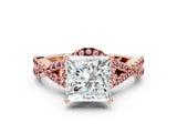 Rose gold Princess Cut Diamond with Morganite side stone Halo Twist Band Solitaire Prong Setting Ring_12