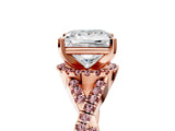 Rose gold Princess Cut Diamond with Morganite side stone Halo Twist Band Solitaire Prong Setting Ring_17