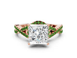 Rose gold Princess Cut Diamond with Peridot side stone Halo Twist Band Solitaire Prong Setting Ring_24