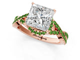 Rose gold Princess Cut Diamond with Peridot side stone Halo Twist Band Solitaire Prong Setting Ring_25