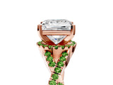 Rose gold Princess Cut Diamond with Peridot side stone Halo Twist Band Solitaire Prong Setting Ring_29