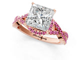 Rose gold Princess Cut Diamond with Pink Sapphire side stone Halo Twist Band Solitaire Prong Setting Ring_25