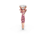 Rose gold Princess Cut Diamond with Pink Sapphire side stone Halo Twist Band Solitaire Prong Setting Ring_26