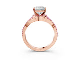 Rose gold Princess Cut Diamond with Pink Sapphire side stone Halo Twist Band Solitaire Prong Setting Ring_27