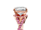 Rose gold Princess Cut Diamond with Pink Sapphire side stone Halo Twist Band Solitaire Prong Setting Ring_29