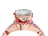 Rose gold Princess Cut Diamond with Pink Sapphire side stone Halo Twist Band Solitaire Prong Setting Ring_34