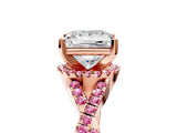 Rose gold Princess Cut Diamond with Pink Sapphire side stone Halo Twist Band Solitaire Prong Setting Ring_35