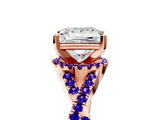 Rose gold Princess Cut Diamond with Tanzanite side stone Halo Twist Band Solitaire Prong Setting Ring_29