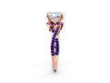 Rose gold Princess Cut Diamond with Tanzanite side stone Halo Twist Band Solitaire Prong Setting Ring_32