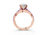 Rose gold Princess Cut Diamond with Tanzanite side stone Halo Twist Band Solitaire Prong Setting Ring_33