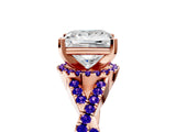 Rose gold Princess Cut Diamond with Tanzanite side stone Halo Twist Band Solitaire Prong Setting Ring_35