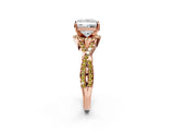 Rose gold Princess Cut Diamond with Yellow Sapphire side stone Halo Twist Band Solitaire Prong Setting Ring_14