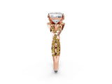 Rose gold Princess Cut Diamond with Yellow Sapphire side stone Halo Twist Band Solitaire Prong Setting Ring_26
