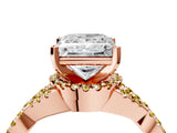 Rose gold Princess Cut Diamond with Yellow Sapphire side stone Halo Twist Band Solitaire Prong Setting Ring_28