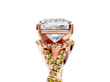 Rose gold Princess Cut Diamond with Yellow Sapphire side stone Halo Twist Band Solitaire Prong Setting Ring_29