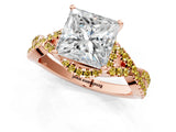 Rose gold Princess Cut Diamond with Yellow Sapphire side stone Halo Twist Band Solitaire Prong Setting Ring_31