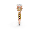 Rose gold Princess Cut Diamond with Yellow Sapphire side stone Halo Twist Band Solitaire Prong Setting Ring_32
