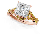 Rose gold Princess Cut Diamond with Yellow Sapphire side stone Halo Twist Band Solitaire Prong Setting Ring_43