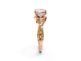 Rose gold Princess Cut Diamond with Yellow Sapphire side stone Halo Twist Band Solitaire Prong Setting Ring_44