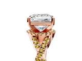 Rose gold Princess Cut Diamond with Yellow Sapphire side stone Halo Twist Band Solitaire Prong Setting Ring_47