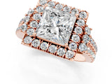 Rose gold Princess Cut Double Halo Diamond Engagement Ring with Pave Band and Four-Prong Setting 1