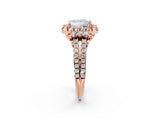Rose gold Princess Cut Double Halo Diamond Engagement Ring with Pave Band and Four-Prong Setting 2