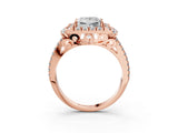 Rose gold Princess Cut Double Halo Diamond Engagement Ring with Pave Band and Four-Prong Setting 3