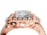 Rose gold Princess Cut Double Halo Diamond Engagement Ring with Pave Band and Four-Prong Setting 4
