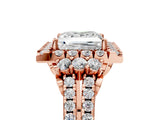 Rose gold Princess Cut Double Halo Diamond Engagement Ring with Pave Band and Four-Prong Setting 5