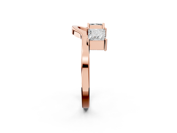 Rose gold Princess Cut Diamond Two-Stone Open Band Ring with Four-Prong Setting