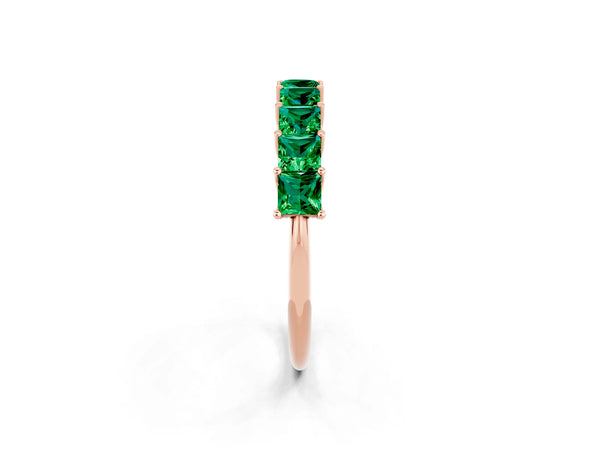 Rose Gold Princess Cut Lab-Grown Emerald Half Eternity Band with Shared Corner Prongs