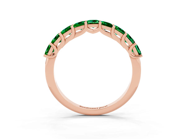 Rose Gold Princess Cut Lab-Grown Emerald Half Eternity Band with Shared Corner Prongs