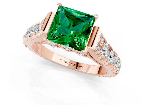 Rose gold Princess Cut Emerald Classic Solitaire Ring with Pavé Band and Four-Prong Setting_1