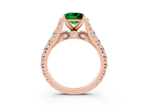 Rose gold Princess Cut Emerald Classic Solitaire Ring with Pavé Band and Four-Prong Setting_3