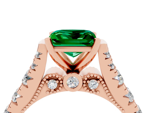 Rose gold Princess Cut Emerald Classic Solitaire Ring with Pavé Band and Four-Prong Setting_4