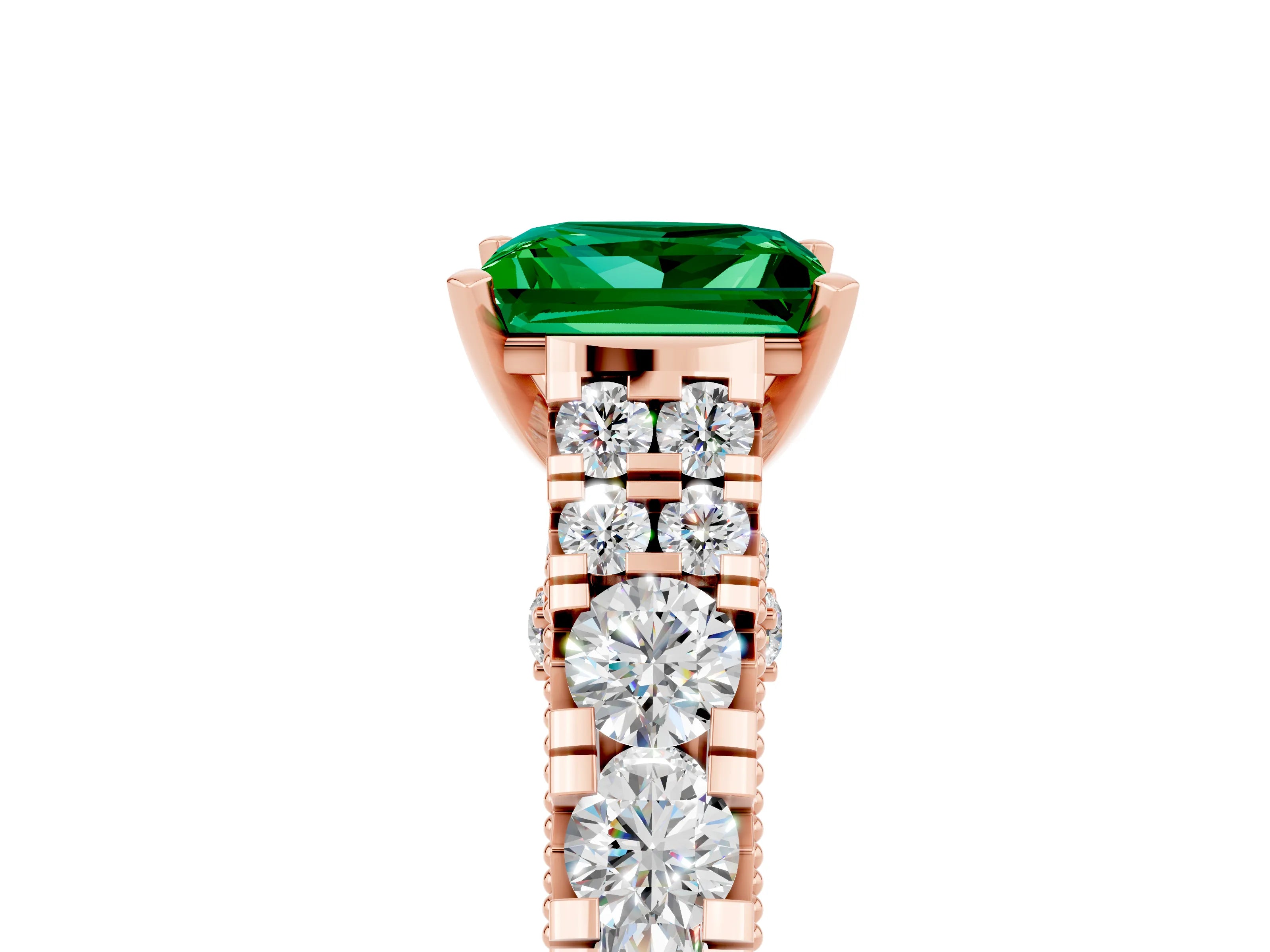 Rose gold Princess Cut Emerald Classic Solitaire Ring with Pavé Band and Four-Prong Setting_5