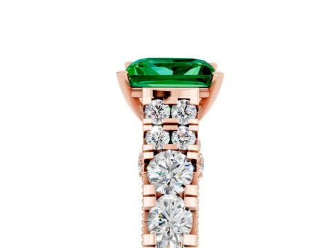 Rose gold Princess Cut Emerald Classic Solitaire Ring with Pavé Band and Four-Prong Setting_5