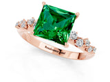 Rose gold Princess Cut Emerald Cluster Side Stone Solitaire Ring with Prong Setting_25