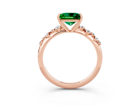 Rose gold Princess Cut Emerald Cluster Side Stone Solitaire Ring with Prong Setting_27