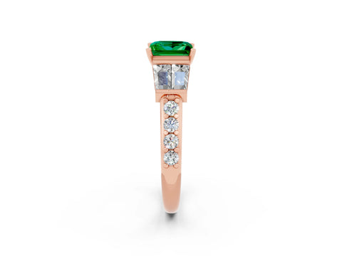 Rose gold Princess Cut Emerald Engagement Ring with Baguette Side Stones and Channel Set Band_2