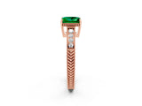 Rose gold Princess Cut Emerald Engagement Ring with Milgrain Channel Set Band and Prong Setting_2
