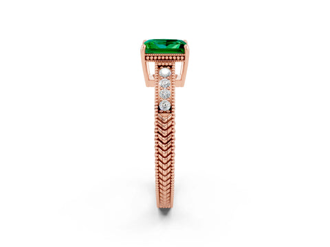 Rose gold Princess Cut Emerald Engagement Ring with Milgrain Channel Set Band and Prong Setting_2