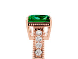 Rose gold Princess Cut Emerald Engagement Ring with Milgrain Channel Set Band and Prong Setting_5