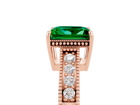 Rose gold Princess Cut Emerald Engagement Ring with Milgrain Channel Set Band and Prong Setting_5