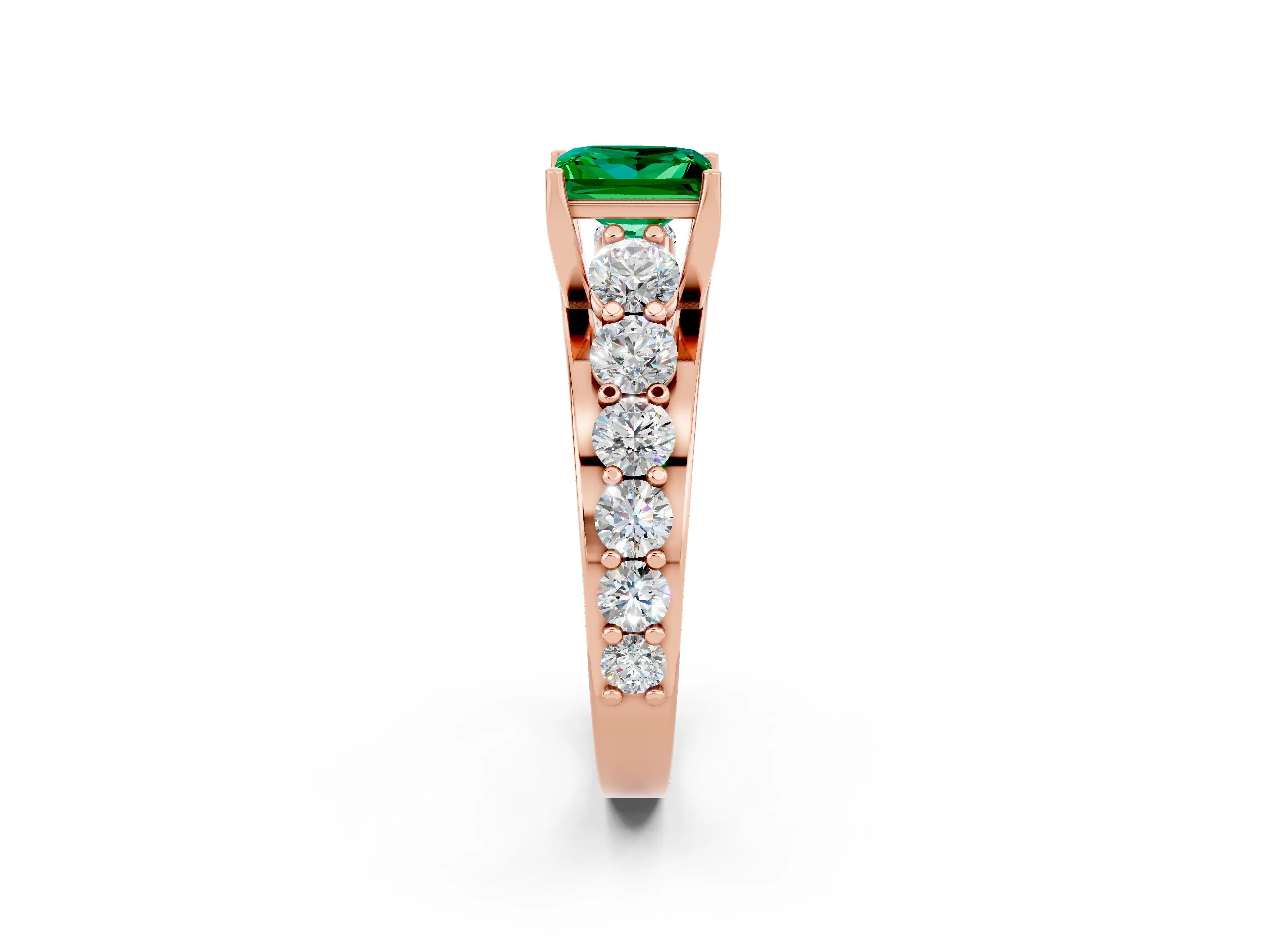 Rose gold Princess Cut Emerald Engagement Ring with Pavé Band and Four-Prong Setting_2