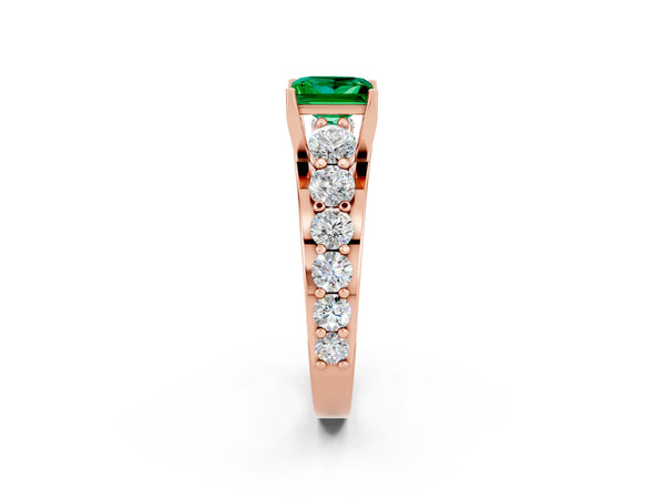 Rose gold Princess Cut Emerald Engagement Ring with Pavé Band and Four-Prong Setting