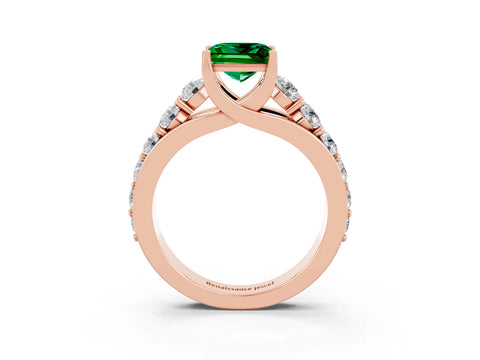 Rose gold Princess Cut Emerald Engagement Ring with Pavé Band and Four-Prong Setting_3