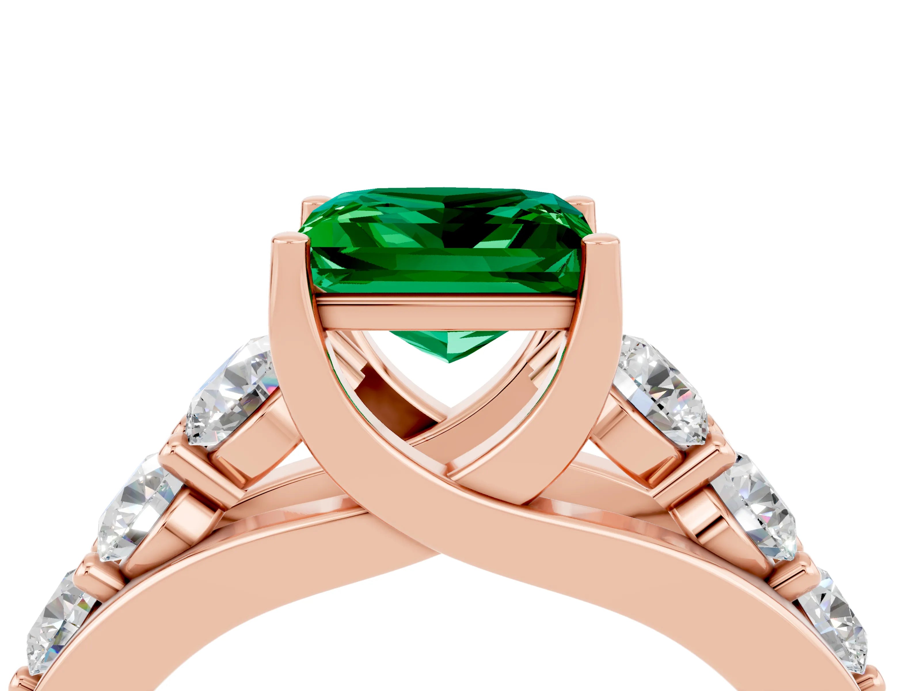 Rose gold Princess Cut Emerald Engagement Ring with Pavé Band and Four-Prong Setting_4