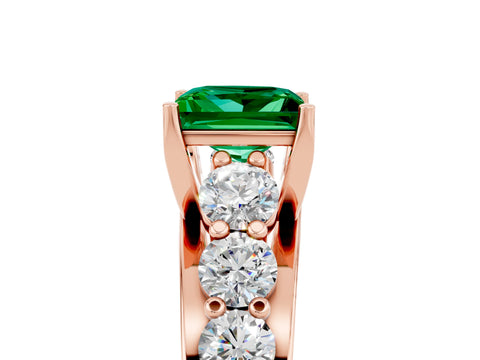 Rose gold Princess Cut Emerald Engagement Ring with Pavé Band and Four-Prong Setting_5