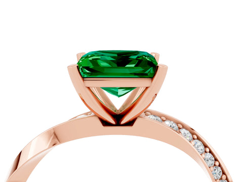Rose gold Princess Cut Emerald Engagement Ring with Side Stone Accents and Four-Prong Setting_31